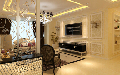 沈阳保利香槟国际简欧风格三居室装修效果图_125平米12万装修设计案例