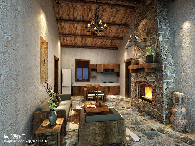 浙江丽水大山峰度假民宿-装修设计效果图-陈邦强设计师作品-设计本