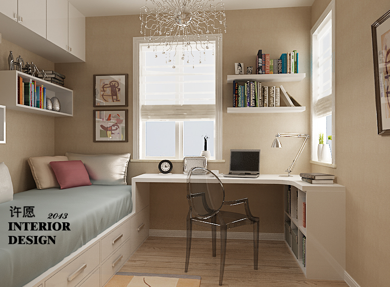 现代儿童房飘窗改书桌时尚装修设计效果图