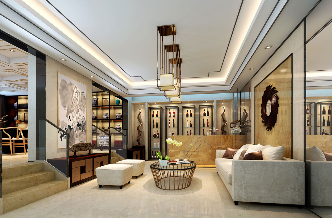 国投玖栋豪宅装修设计|现代新中式风格设计效果图