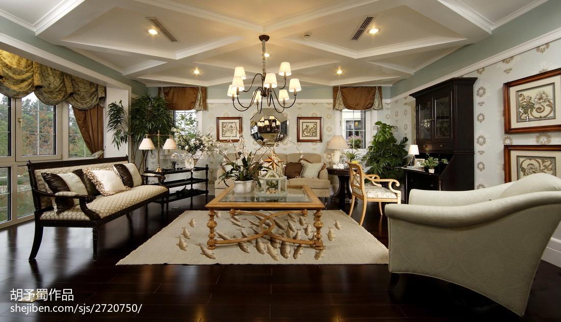 美式田园风格客厅吊顶装修设计与效果图赏析