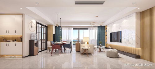 108平现代简约三居装修效果案例 宽阔客厅与餐厅实景图赏析
